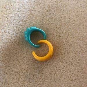 Yellow and blue chunky plastic rings